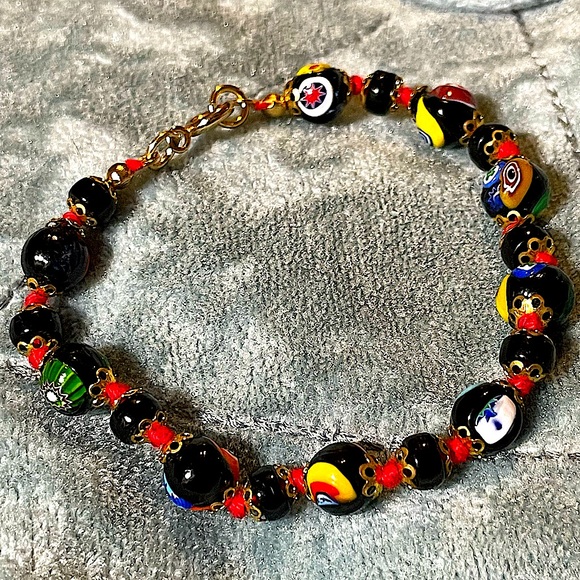 Vintage Italian Millefiori Murano Blown Glass Bead Hand Knotted Bracelet - Picture 3 of 6